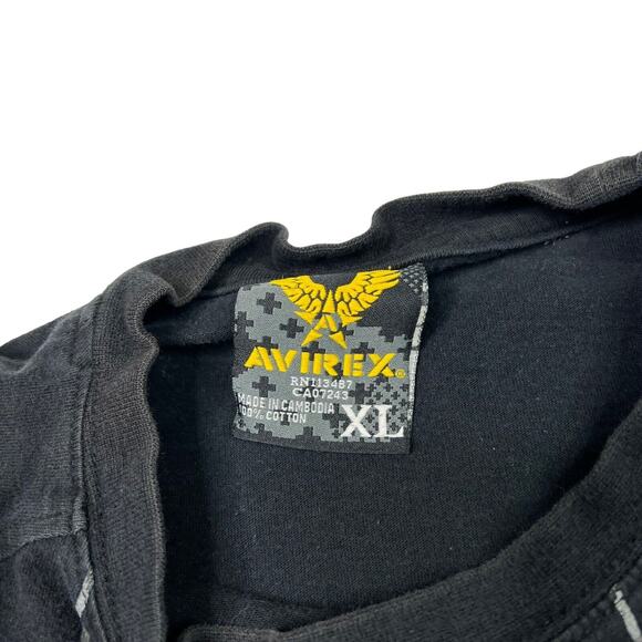 Avirex Vintage Y2K Striped Spellout Baseball Tee T-Shirt Black Mens XL - Picture 4 of 6